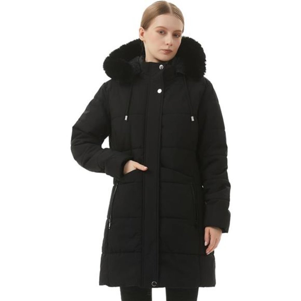 Women's Puffer Coat Fleece Lined Down Jacket Waterproof Faux Fur Detachable